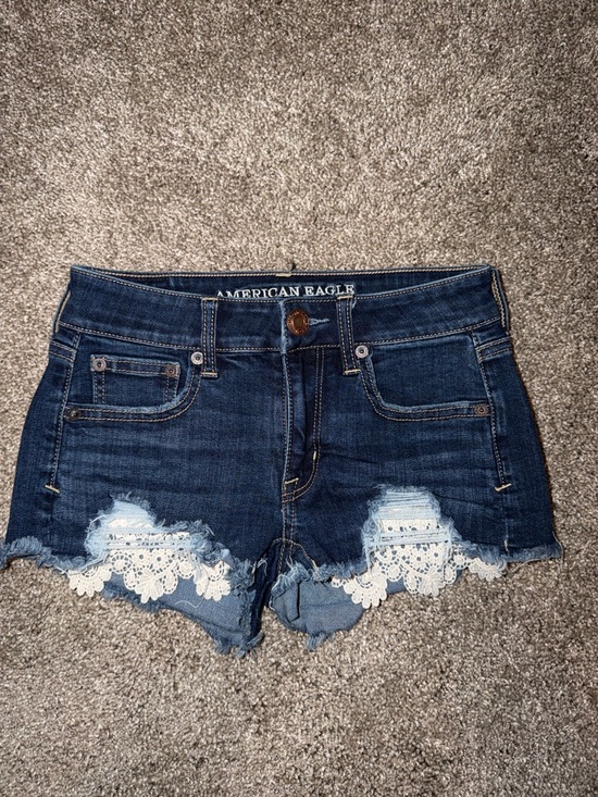 American Eagle Outfitters Pants - American Eagle‎ Outfitters Dark Jean Shorts with White Lace Trim
